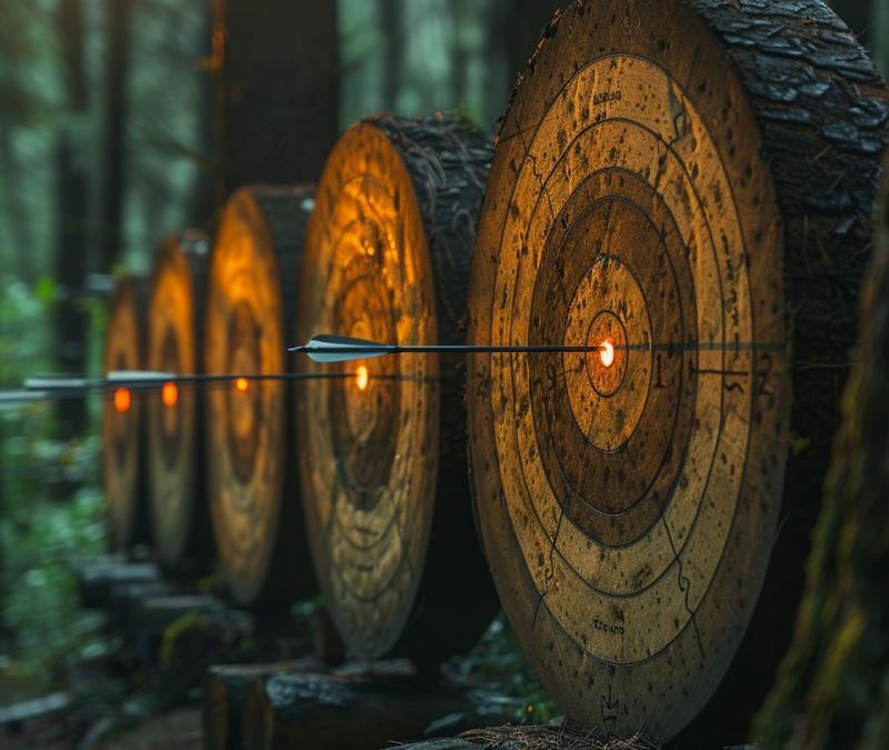 AI-generated image of a row of logs on their side with targets painted on them